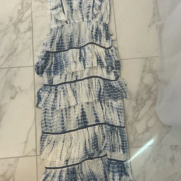 Alexis Navy and Cream Asymmetrical Dress - Picture 2 of 3